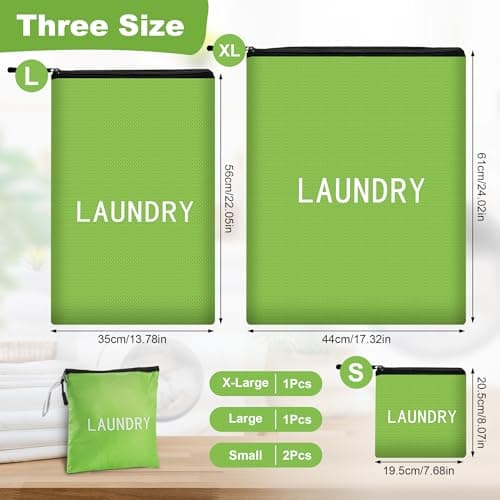 TranRantic 4Pcs Travel Laundry Bag, Waterproof Laundry Bag Dirty Clothes, 3 Sizes Wet Bags for Swimming Yoga Workout, Foldable Laundry Bags for Travelling Family Vacation (Green) — view 2