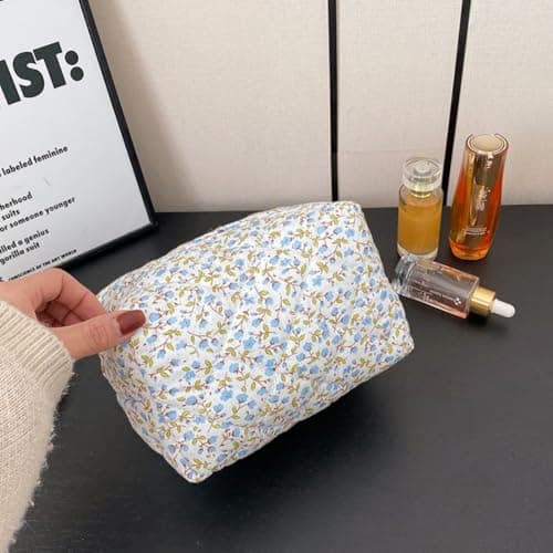 Aucuu Floral Makeup Bag, Cotton Toiletry Bag, Makeup Bags, Portable Travel Cosmetic Bags, Large Capacity Floral Toiletry B-ag, Quilted Wash Organizer Pouch for Women Girls for School,Travel — view 6