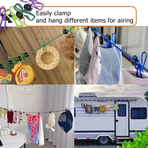 BaiMoure Portable Clothesline with 12 Deep Blue Clips & Adjustable Beads — view 5