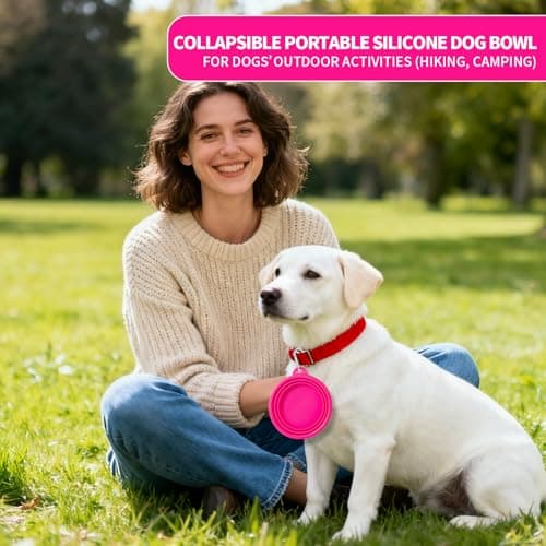 SLSON Collapsible Dog Bowl, 2 Pack Macaron Color Foldable Travel Dog Feeder Bowl Portable Silicone Pet Food Water Dish for Dogs Cats Camping Hiking (Macaron Bright Pink and Bright Green) — view 6