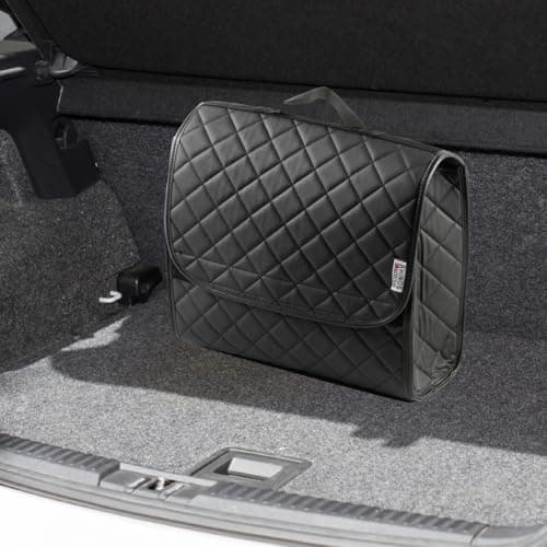 COMPATIBLE WITH AUDI TT ROADSTER (2006-2014) - Boot Tidy Organiser Compact Storage Car Trunk Anti Slip Bag Leather Square Quilted Black - Gift Idea — view 2