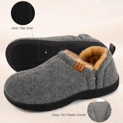 LongBay Men's Slippers Warm Memory Foam House Shoes Winter Gift Grey 6/7 UK — view 4