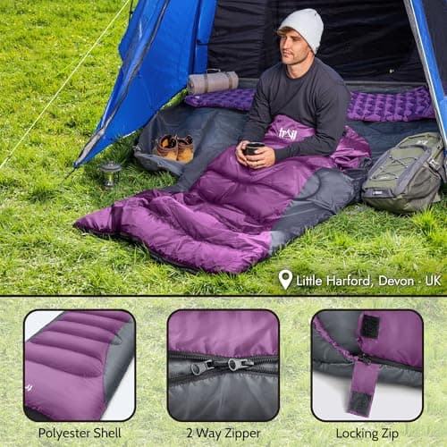 Trail Alpine 400 XL Sleeping Bag with Hood, 230cm x 100cm, Purple — view 5