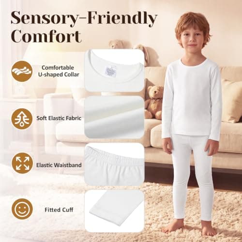 Zando Kids Lightweight Thermal Base Layer Set Long Johns White 2-3 Years — view 2