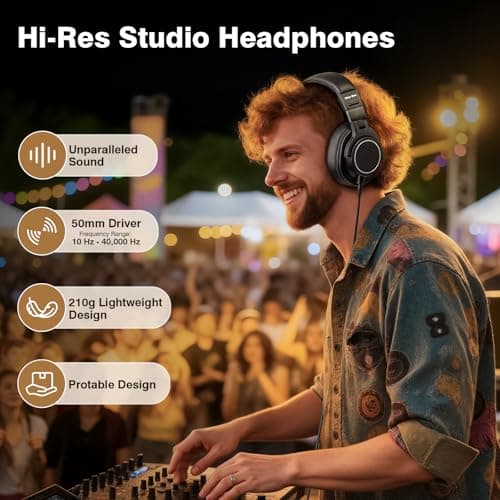 New Bee Headphones Over Ear, Wired Headphones with 50mm Drivers, Black — view 2
