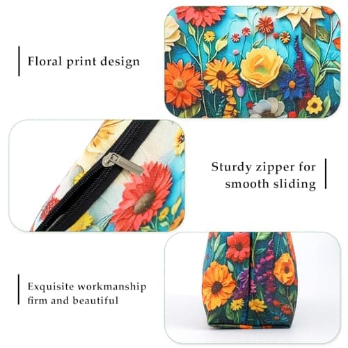 DAMILY Makeup Bag Small Floral Canvas Cosmetic Bags for Women Zipper Purse — view 3