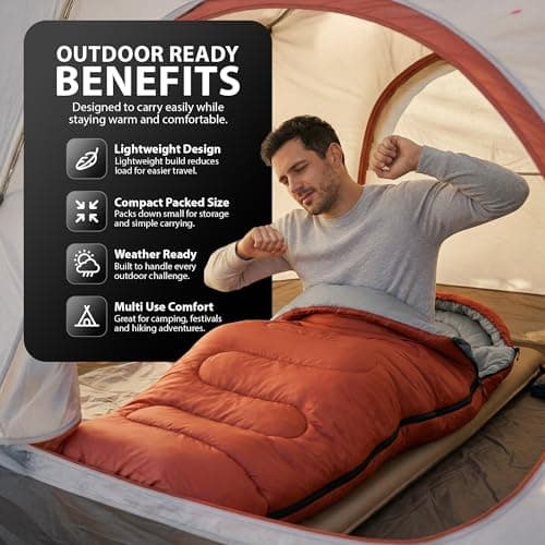 ZENO Sleeping Bag Red | Sleeping Bags For Adults | Waterproof & Lightweight | 4 Season Sleeping Bag | Includes Lightweight Carry Bag | Ideal For Cold & Warm Weather | Comfort Padded — view 5