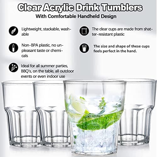 Tebery 8 Pack 250ml Acrylic Plastic Tumblers, Reusable Cups Stackable Plastic Acrylic Drinking Tumblers for Adults Kids Party, BPA Free — view 3