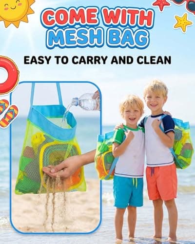 Zumhigh Beach Sand Toys for Kids 39 PCS Sand Bucket and Spade Beach Set, Sand Toys with Shovels, Sea Animal Molds and Mesh Backpack Bag, Outdoor Sandbox Toys for Toddlers Boys Girls Age 3 4 5, Blue — view 4