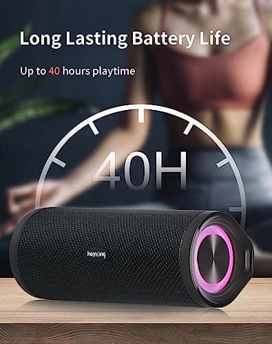 HEYSONG Portable Bluetooth Speaker, Waterproof Outdoor Speakers with LED Light, Enhanced Bass, IPX7 Floating, 40H Play, TF Card, True Wireless Stereo for Party, Shower, Biking, Gifts for Men — view 4