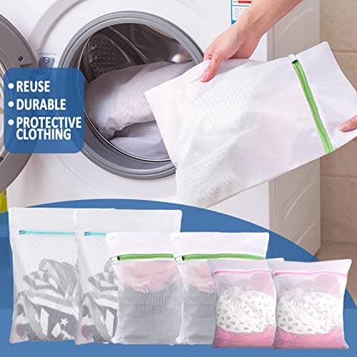 6 Pcs Mesh Laundry Bags, Multi-size Reusable Zippered Laundry Bags (S+M+L) — view 6