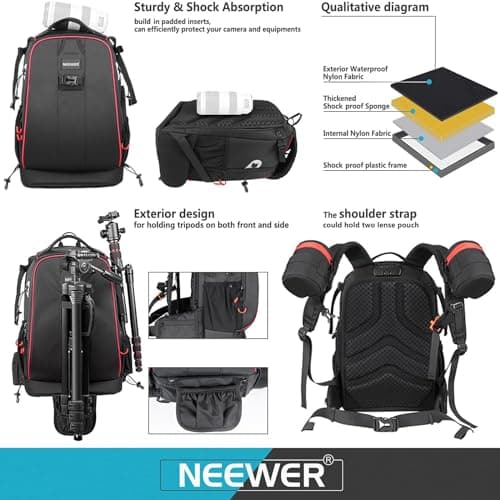 Neewer Pro Camera Case Waterproof Shockproof Adjustable Padded Camera Backpack Bag with Anti Theft Lock for DSLR, Compatible with DJI Phantom 1 2 3 Drone Tripods Flash Lens Accessories — view 6