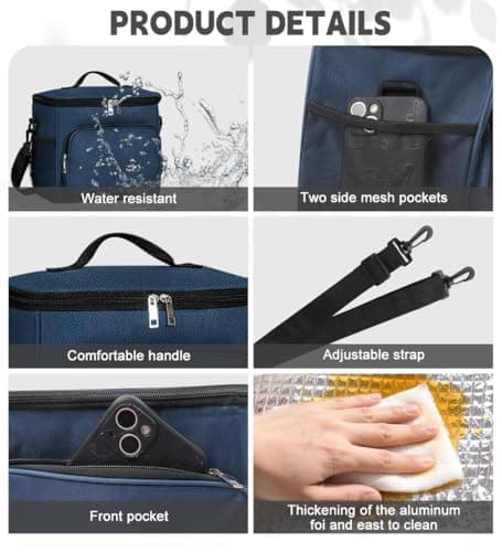 TIECHI 10L Insulated Lunch Bag, Leakproof Thermal Lunch Box Bag for Men Women Adults, Large Cool Bag with Adjustable Shoulder for Work Beach Picnic Camping (Navy Blue) — view 4
