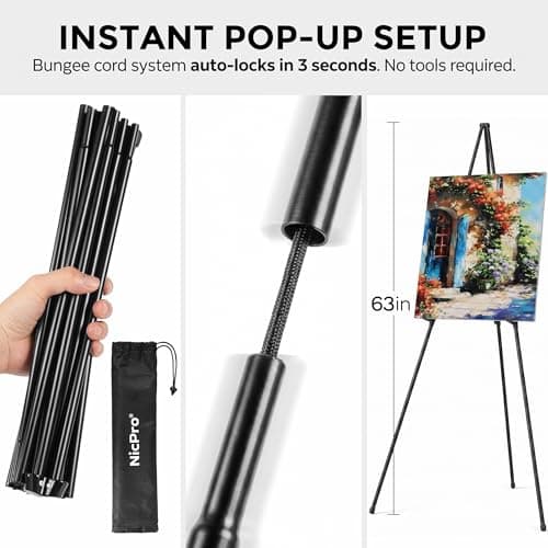 Nicpro Art Folding Easels for Display, 6 Pack 63 Inches Metal Floor Easel Stand Bulk Tripod Black Collapsible for Sign Artist Poster Wedding | with Carry Bag — view 4