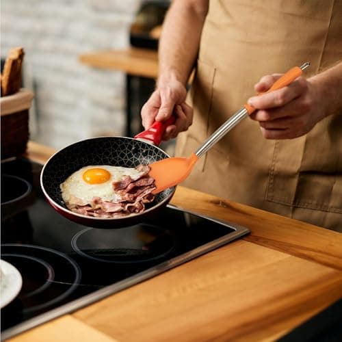 7PCS Cooking Utensil Set, Stainless Steel Handles, Silicone Non-Toxic BPA-Free, Kitchen Spatulas, Kitchen Tools Gift Set for Nonstick Cookware Food-Grade Heads - Silicone Gadgets (Orange) — view 3