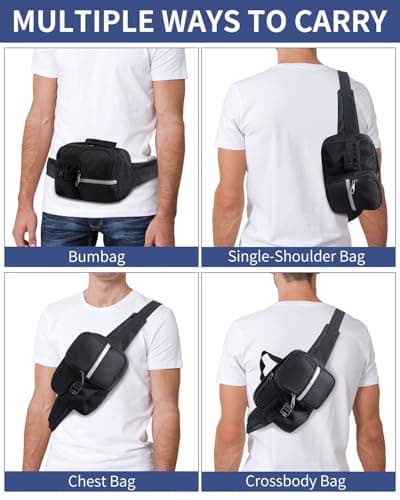 Hiking Waist Pack Waterproof Bum Bag Fanny Pack with Bottle Holder for Ladies Men Women Dog Walking Hiking Travel Cycling Outdoor (Black) — view 6