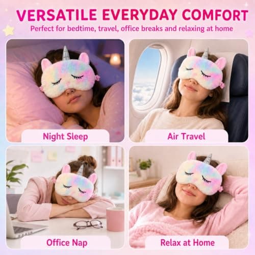 Blackout Sleep Masks, Cute Unicorn Plush Eye Mask for Women & Girls Kids, Soft Eye Mask for Sleeping with Adjustable Strap, Comfortable Sleep Mask for Travel, Nap, Night (Rainbow) — view 5