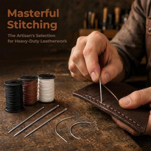 3 Pcs Heavy Duty Nylon Thread and Needle Kit, Strong Sewing Thread with 7 Large Eyes and Hand-Sewn Stitches for DIY Leather Hand Stitching, Canvas Repair, Upholstery, Carpet, Luggage, Outdoor Awnings — view 3