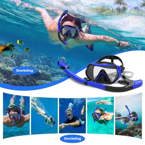 MELUMILU Snorkel Set, Snorkel Mask 180° Panoramic Wide View, Anti-Fog Scuba Diving Gear, Professional Swim Goggles for Free Breathing, Swim, Diving, (Black Blue) — view 6