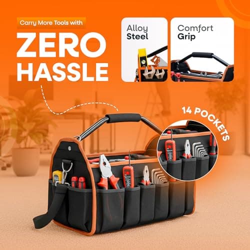 Professional Grade Tool Bag, 16-inch with Waterproof Design, 14 Pockets, Tubular Handle with Foam Grip, Adjustable Shoulder Strap, and Collapsible Design - Store Your Tools with Confidence — view 4
