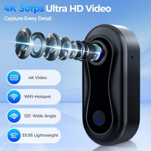 4K Body Cam, WiFi Wearable Mini Camera, Portable Thumb Camera, POV Cam — view 2