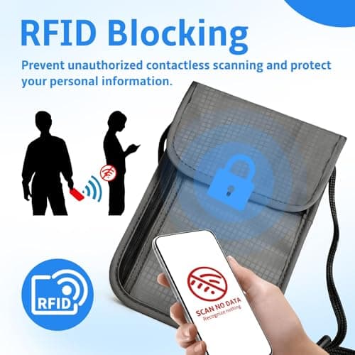 Quelcc Travel Neck Wallet with RFID Blocking, Travel Wallet with Adjustable Neck Strap, Travel Document Holder Organiser Bag for Women and Men (Grey) — view 5