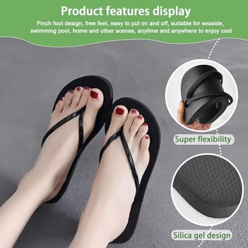 Wisebom Unisex Flip Flops, Slip-Resistant Flip Flop, Flip-Flops with Textured Sole Comfortable Thong Sandals Summer Beach flip flops (Black, Adult, Women, 6, Numeric, UK Footwear Size System, Medium) — view 3