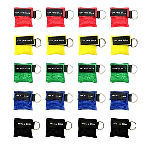 AOUTACC 20pcs CPR Face Shield Mask, Keychain Mask Disposable Emergency Kit CPR Face Shields Mask for First Aid Cardiac Resuscitation Training (20 Pack)