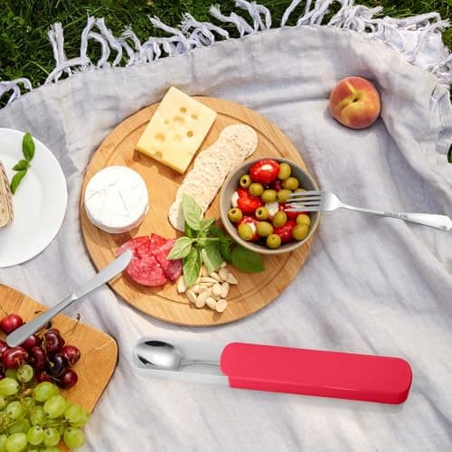 HOTUT 3 Pcs Travel Cutlery Set, Cutlery Set with Portable Pouch Case, Stainless Steel Flatware, Reusable, Portable Utensils for Home Outdoor Travel Picnic Office School Lunch Box, Red — view 6