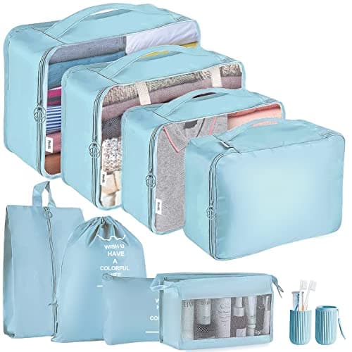 Jsdoin Packing Cubes for Suitcase,9 PCS Travel Luggage Packing Cubes for Backpack, Waterproof Essentials Suitcase Organiser Bags, Travel Accessories (Blue)