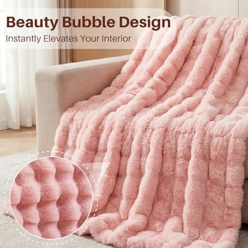 SHANNA Soft Warm Rabbit Plush Fleece Blankets Thick 1000 GSM Throws for Sofa Large Fluffy Versatile Blanket Bed Throw for Bedroom, Couch, Travel, Kids, Camping (Pink, 100 * 160cm) — view 2