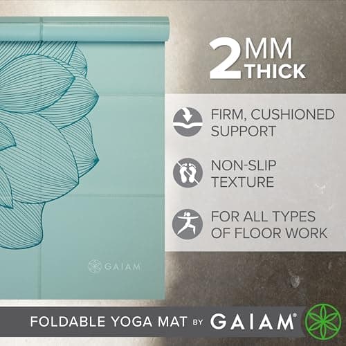 Gaiam Yoga Mat - Folding Travel Fitness & Exercise Mat - Foldable Yoga Mat for All Types of Yoga, Pilates & Floor Workouts (68"L x 24"W x 2mm Thick) — view 5