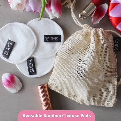 SMUG Bamboo Reusable Makeup Remover Pads (x7) - Washable Face Cleansing & Eye Make Up Remover Pads with Mesh Laundry Bag - Reusable Cotton Rounds - Essential Makeup Accessories — view 2