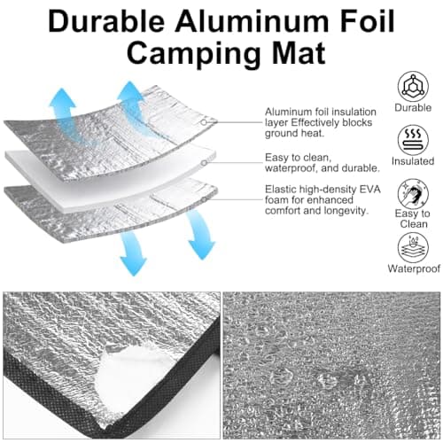 Vicloon Aluminium Foil Camping Mat, 200 x 100cm Aluminium Camping Mat, Foldable Double-sided Tent mat, Portable Waterproof with Carry Bag, Reflective Tent Pad Lightweight for camping Hiking Picnic — view 3