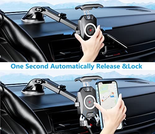 Kewig Wireless Car Phone Holder Mount, Qi 15W Fast Car Charger Mount with USB C 20W Charging Port, Mobile Phone Cradle Automobile Dashboard Windscreen Air Vent Stand for 4''-7'' Cellphones — view 4