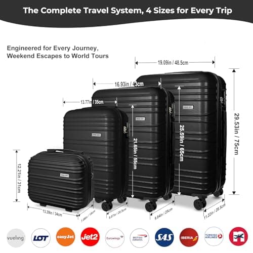 Luggage Depot 4 Piece Suitcase Set with TSA Lock, ABS Hardshell, Black — view 2