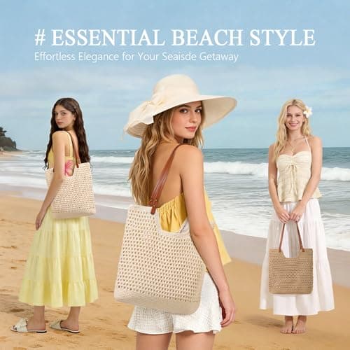 Sightor Crochet Beach Bag, Woven Tote Bag Summer Boho Bag Travel Casual Shoulder Bag for Summer Vacation (Brown) — view 6