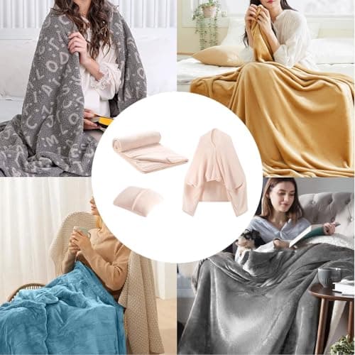 Trveqhk Travel Blanket and Pillow | Travel Airplane Pillow Blanket Combo Lightweight | Wearable Adult Coat Poncho, Soft Flannel Airplane for Traveling — view 4