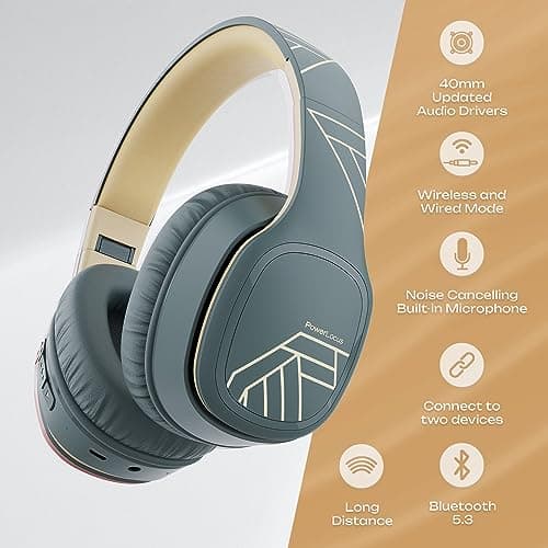 PowerLocus Wireless Headphones Over Ear, Bluetooth Headphones Over Ear, 50 Hours Playtime, Foldable Headphones with Built-in Microphone, Hi-Fi Stereo, Lightweight and Wired Mode for Phone Travel PC — view 2