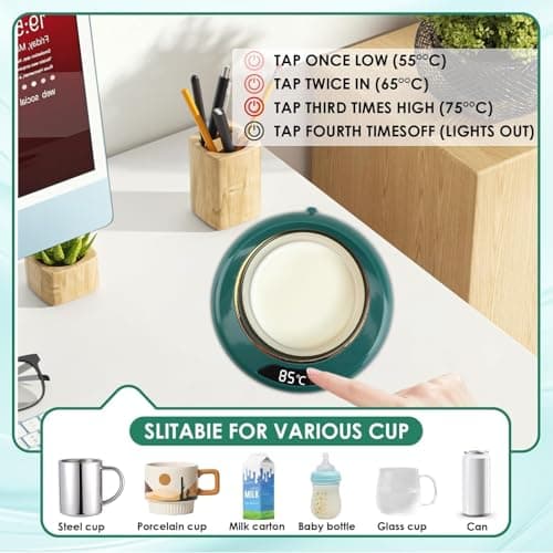 Coffee Mug Warmer USB Smart Beverage Heated Coaster 8H Auto Shut-Off with 3 Temperature 55 65 75 ℃ Settings Electric Touch Control LED Display Cup Warmer Pad for Dad Mom Desk Tea Milk Gifts — view 3
