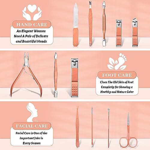 Manicure Pedicure Set 12PCS, Nail Clippers Set for Men Women, Toe Nail Clipper, Manicure & Pedicure Tools & Accessories, Nail Grooming Kit with Rose Gold Leather Case for Travel & Home — view 2