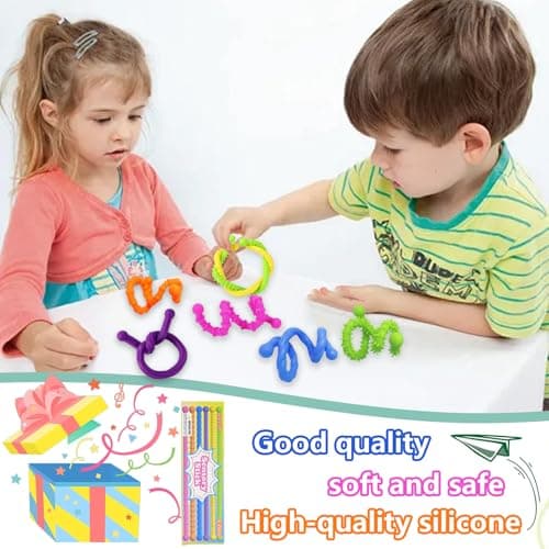 Lanstorm 6 PCS Textured Stretchy Sensory Fidget Toys, Colorful Quiet Fidget Toys, Noodle Texture Sensory Toys, ADHD Autism Anxiety Relief Stretchy Sticks, for Classroom, Travel, Camping, Picnic — view 4