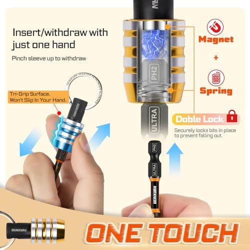 Geinxurn 2 Pack of 1/4 Inch Hex Shank Bit Holder Set, Drill Bit Holder Keychain and Impact Driver Bits, Quick-Change Aluminum Alloy Bit Organizer with Carabiner Portable for Tool Storage Outdoor Work — view 4