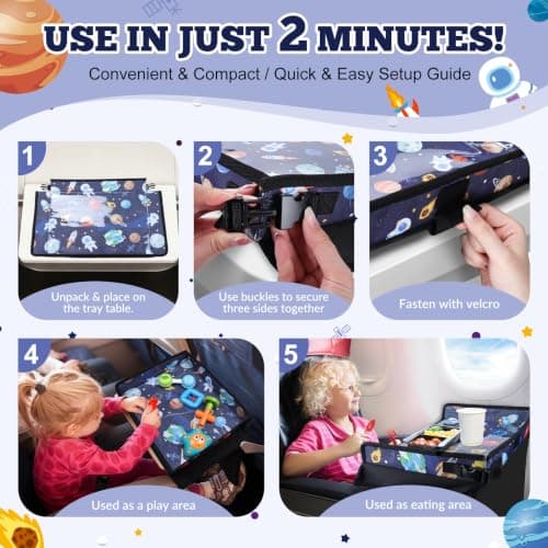 Babenest Airplane Tray Table Cover for Kids with Pockets, Starry Sky Blue — view 3