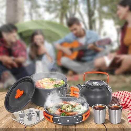 Lixada Camping Cookware Kit, Portable 2-3 People Camping Cooking Set Lightweight Non-Stick Camping Pot and Pan Set with Cups Spoon Fork Cutter for Outdoor Travel Camping Hiking Picnic BBQ — view 2