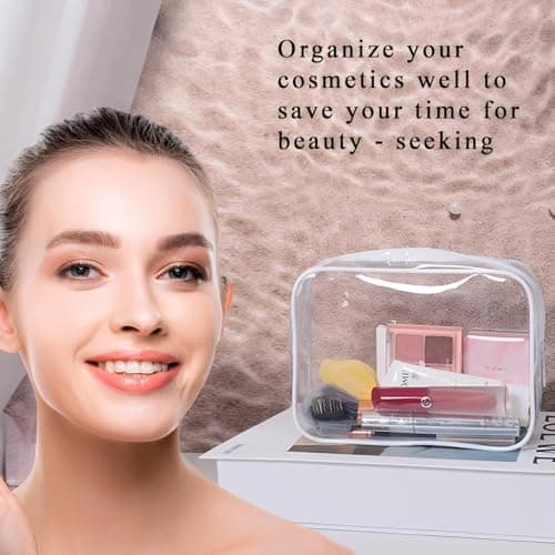 2 Pcs Clear Toiletry Bags for Travel,Medium Waterproof Clear Makeup Bag for Travel,Transparent Wash Bag with White Zip,PVC See Through Cosmetic Bags,Transparent Washbag for Men,Women,Kids — view 5