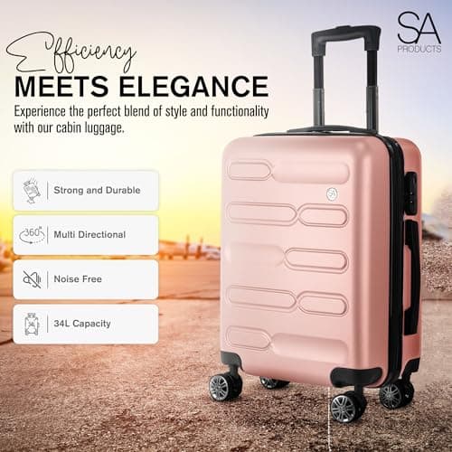 SA Products Cabin Suitcase - 34L Carry On Hard Shell Bag 55x40x20 Rose Gold — view 2