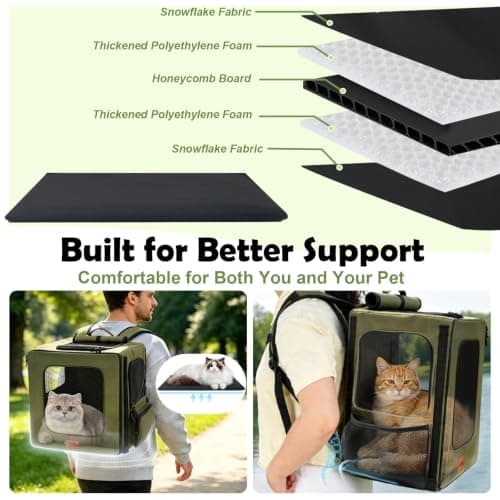 Vivifying Dog Backpack Carrier – 42x38x27cm for Pets Under 8.5kg, Breathable Dog Cat Carrier with Mesh Windows, Heavy Duty Hands-Free Carrier for Hiking, Camping& Outdoor Walks (Green) — view 4