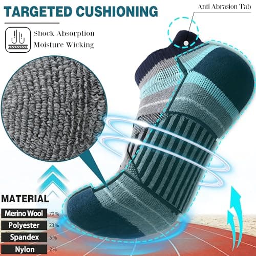 EBMORE Merino Wool Ankle Hiking Socks Compression Warm Thermal Thick Winter Running Moisture Wicking No Show Cushion Socks Gifts Stocking Fillers for Women Men 6 Pairs(Color Mix，L) — view 4