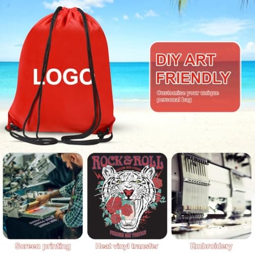 WESTWOOD FOX Drawstring Gym Bag String Bags Gym Sack Backpack PE Bags for Women Men Trainer Swimming Bag Travel Beach School Holidays Suitable for Sports,kids,Boys,Girls (Red) — view 6